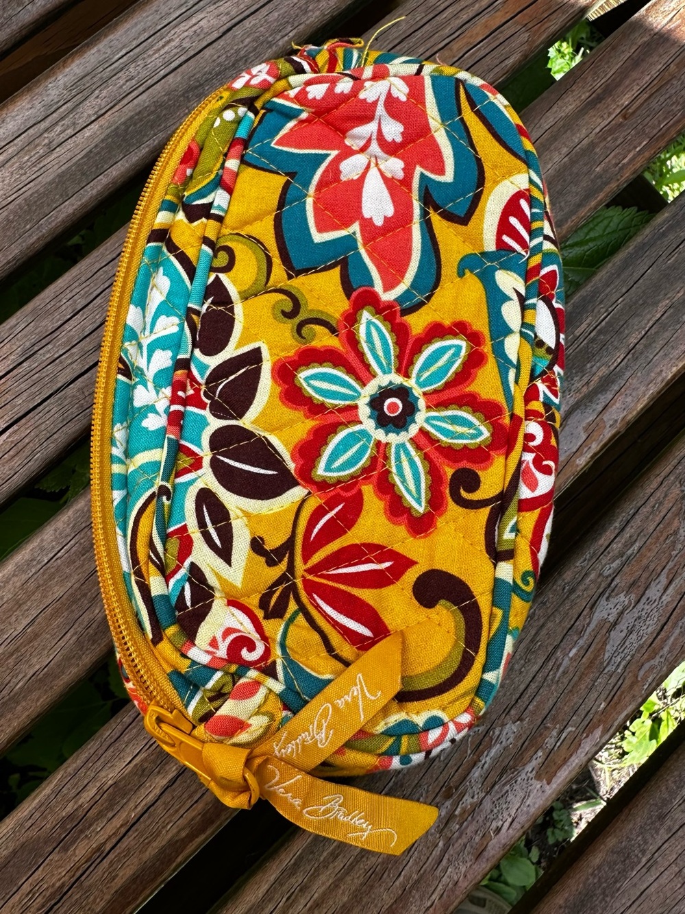 Vera Bradley Cosmetic Makeup Bag w/ Mirror Yellow Floral - Picture 2 of 7